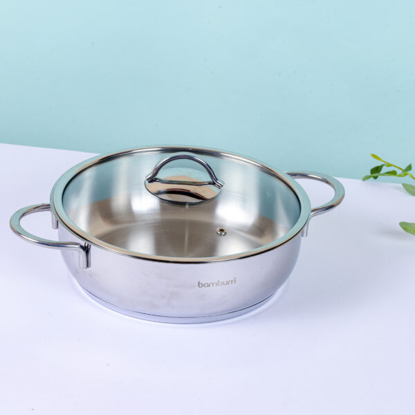 قدر ستيل بغطاء زجاج عمق اقل 24 سم